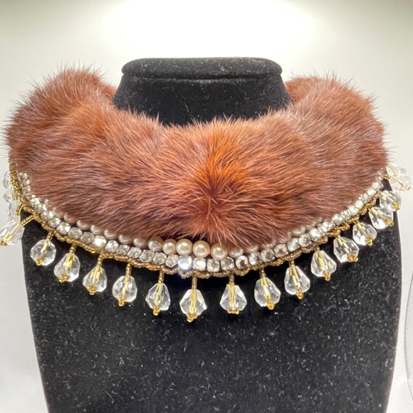 Genuine Mink Top Hit Hand Made Baare Beards Japan Beaded Collar Vintage - Picture 1 of 14